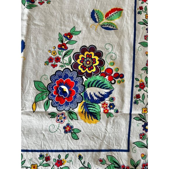 Italian Floral Cotton Tablecloth 58x48 Blue Red White Orange Green Boho Party - Picture 9 of 16